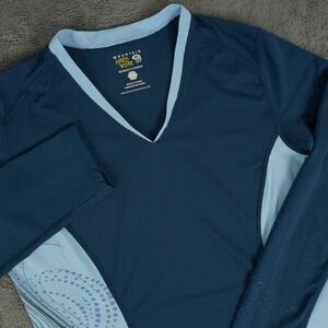 Mountain Hardwear Top Womens S Blue Long Sleeve V-Neck Graphic Outdoor Hiking